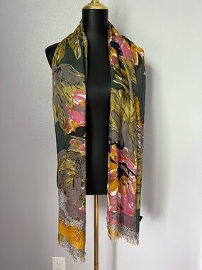 Cejon Floral Abstract Wrap in Green, Pink & Mustard